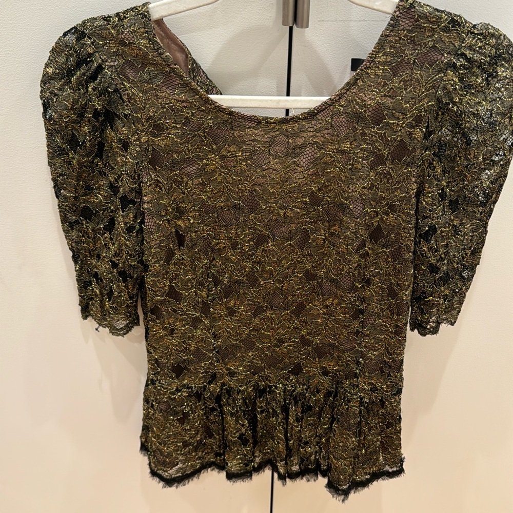 Gold black lace peplum blouse